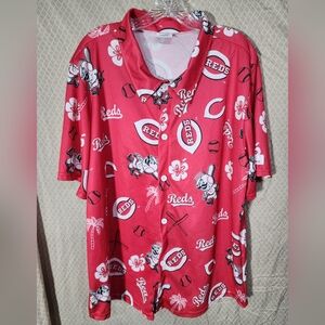Cincinnati Reds Casual Button Down Short Sleeve Shirt BDA Sports Men's XL Used